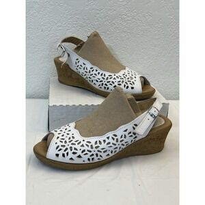 Spring Step Leather Sandals Womens 8.5 EU 39 White Shoes Wedge Comfort Open Toe